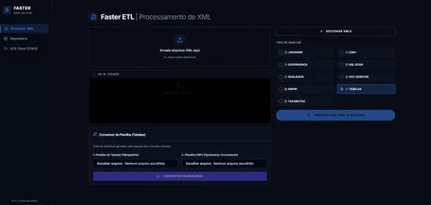 Painel de extração de metadados do Faster